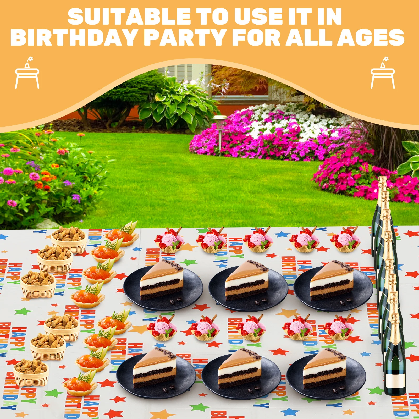 

Reusable Waterproof Tablecloth for Birthday Party Large Polyester Table Cover Smooth Non-Wrinkle Decorative Cloth for Indoor