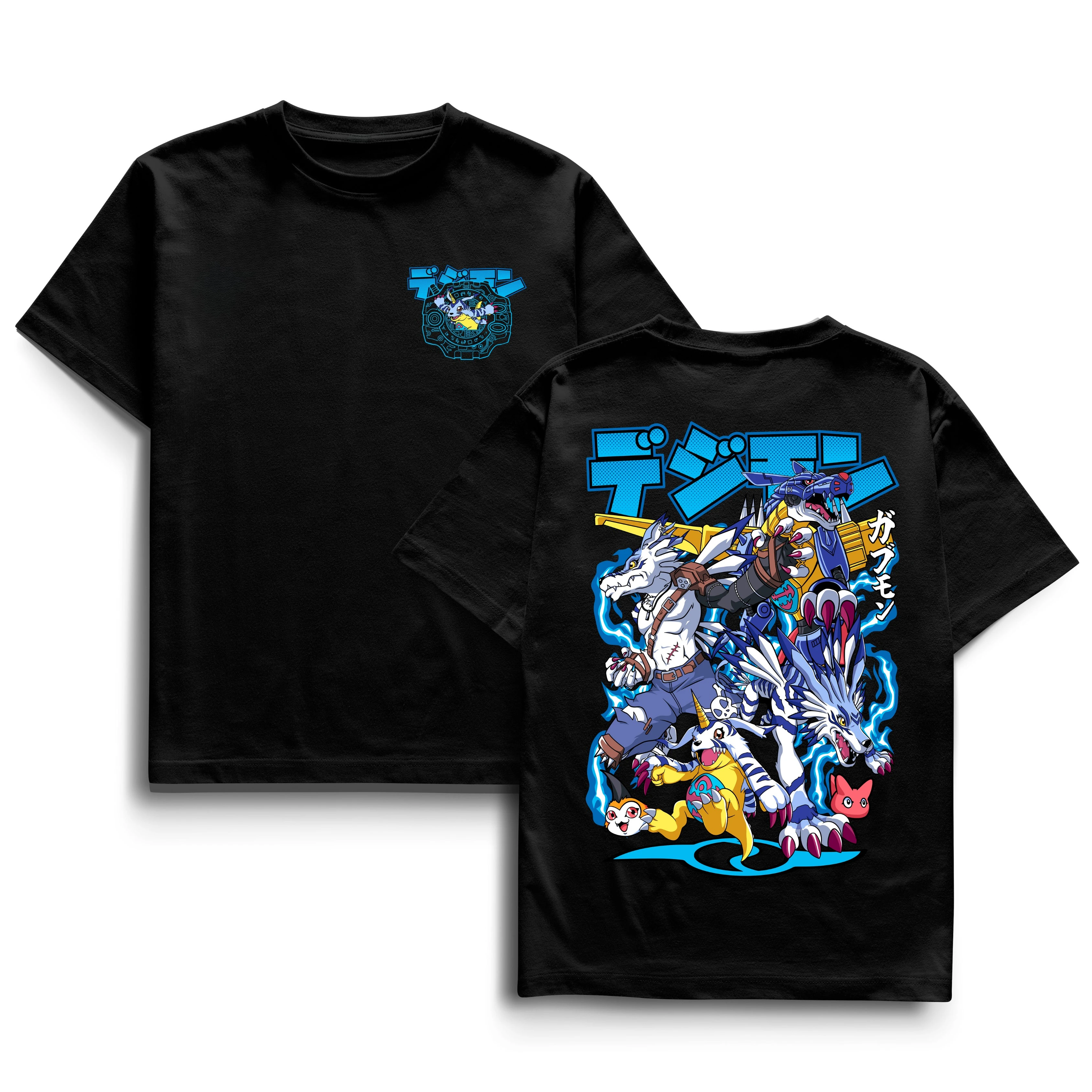 Digimon Adventure Gabumon T-Shirt MetalGarurumon WereGarurumon Evolution Grafik-T-Shirt Japanisches Anime Blue Lightning Cottont T-Shirt