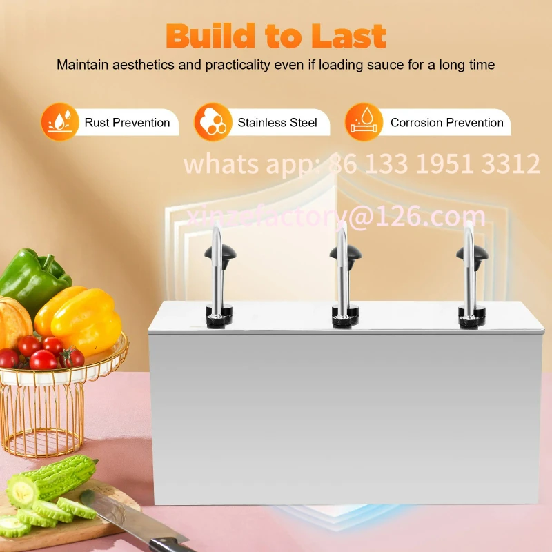 

Customizable Seasoning Station Stainle Steel Three-head Soy Sauce Hot Fudge PumP Stainle Steel Distributor And Detachable