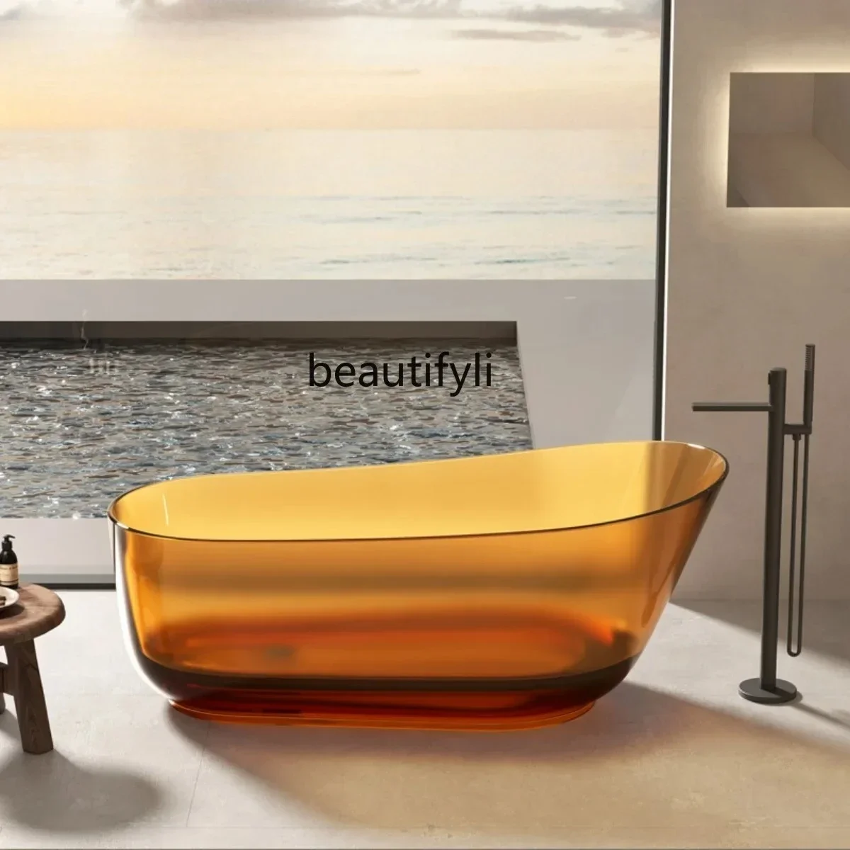 

yj15 Free-standing transparent household bathtub Color integrated resin design hotel Double bathtub
