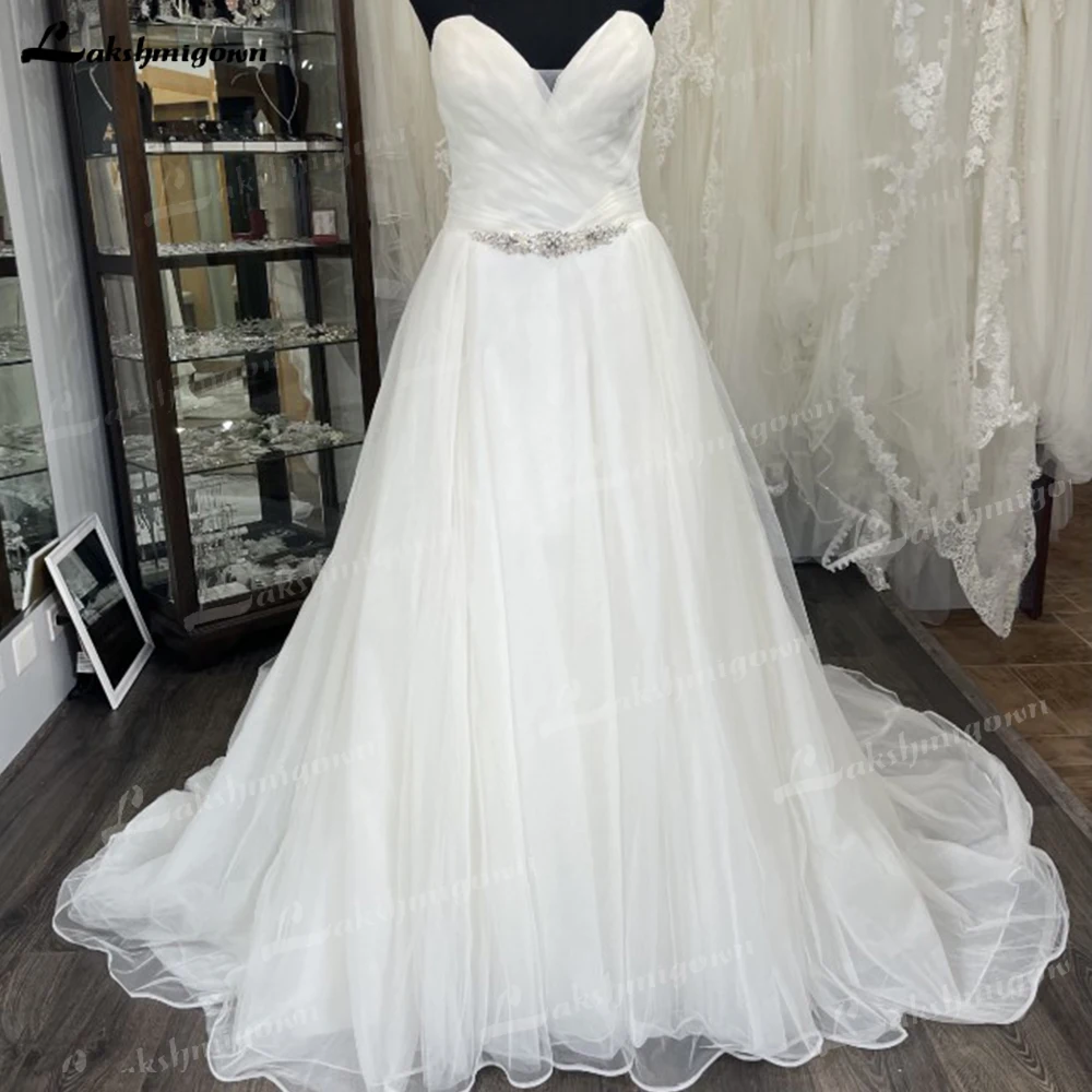 Robe de mariée en Tulle sans bretelles, Corset dos nu, ligne a complète, panneau d'illusion de modeste, sur mesure