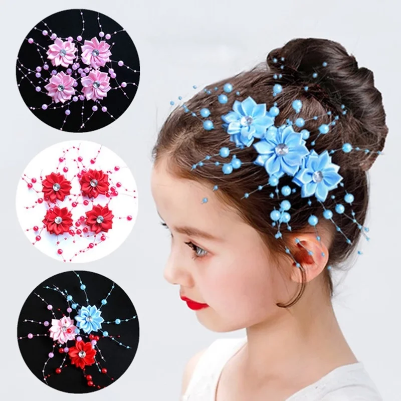 4Pcs Bridal Crystal Pearl Flower Hair Clip Hair Jewelry Wedding Hair Accessories Kids Party Girls Gypsophila Flower Hairpin