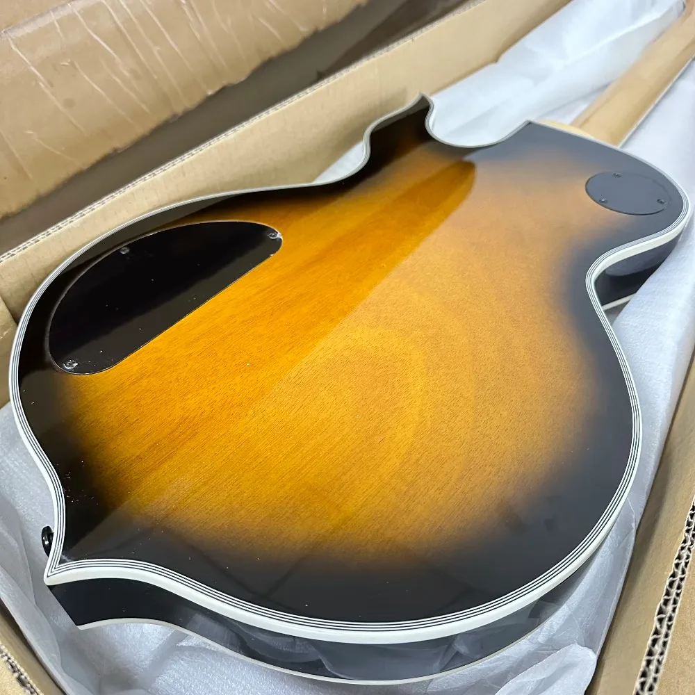 Black Guitar Gold Burst Burl Maple Top Graphic Dual Active Humbucker Pickups Black Hardware Fixed Bridge Heavy Metal Guitar
