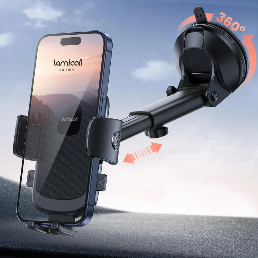 

Lamicall Car Phone Holder with MilitaryGrade Suction Cup for iPhone 16 and Galaxy Smartphones 360 Rotating Adjustable Dashboard