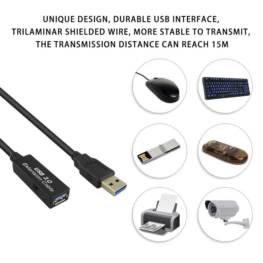 

Usb3.0 Extension Cable 15M Long Usb Data Cable Plastic Copper Material Trilaminar Shielded Wire For Computer Keyboard Mouse Home