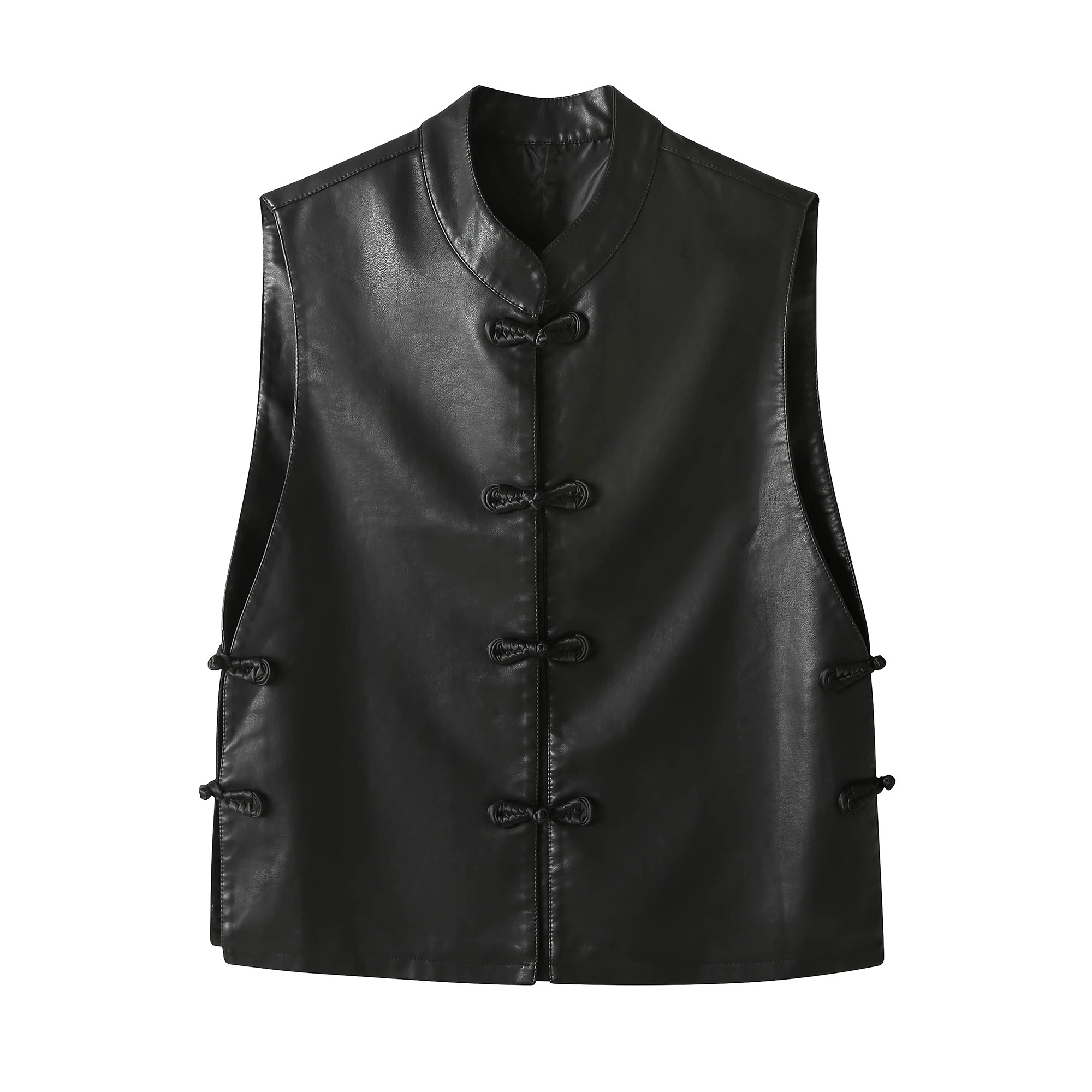 Nowa chińska moda: skórzana kamizelka z guzikami, damska, jesienna, modna, uniwersalna, do noszenia warstwowo.