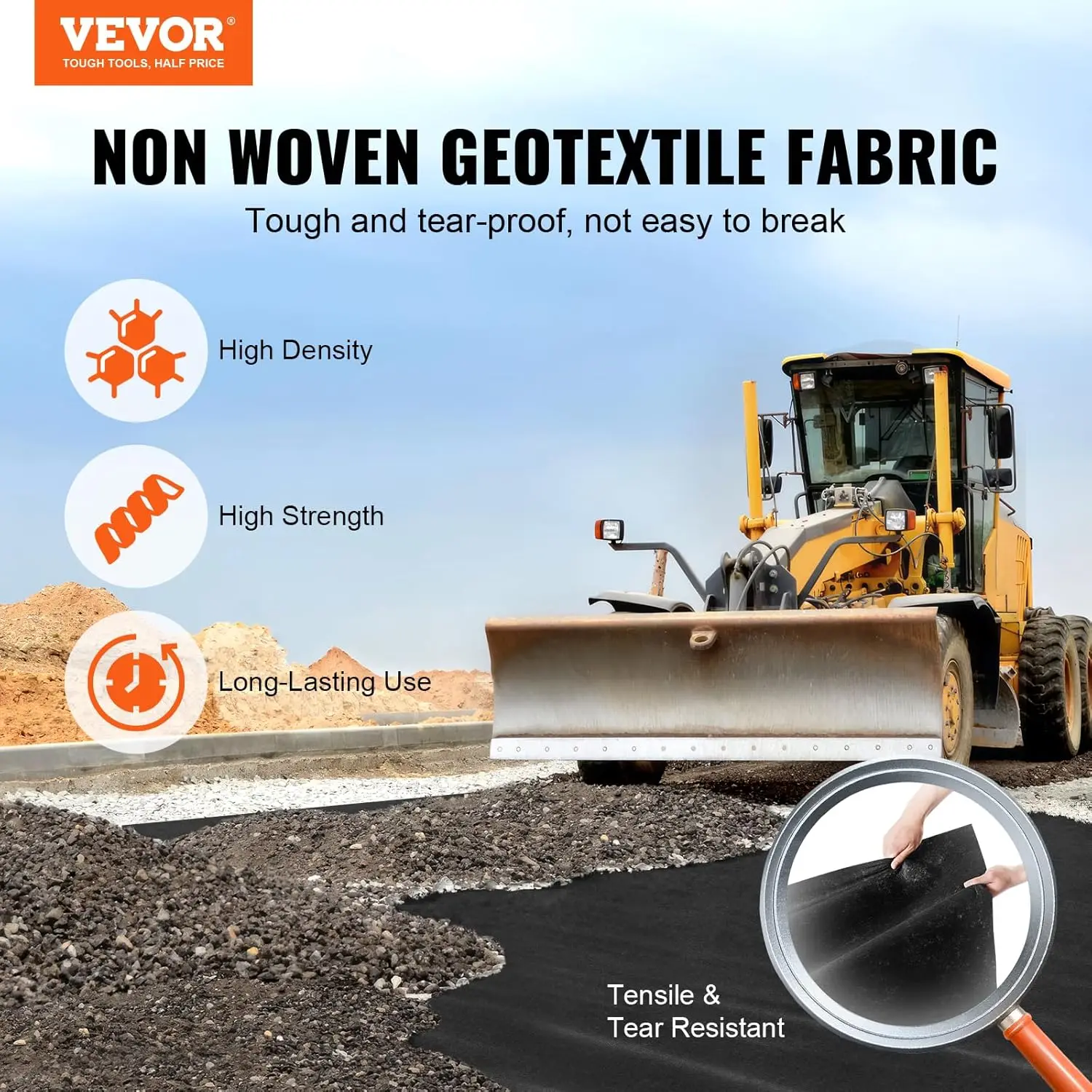 Geotextile Landscape, 4ft x 100ft 8 oz Non-Woven PP Drainage 350N Tensile Strength & 440 N Load Capacity, for Ground Cover