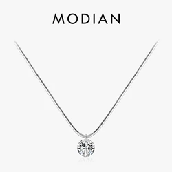 Modian 100% 925 Sterling Silver Trendy Simple Clear CZ Choker Necklace Pendant Fashion Link Chain For Women Party Fine Jewelry