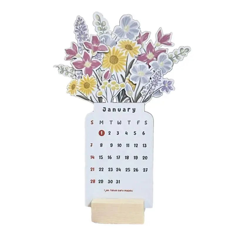 

Vase Shaped Desk Calendar Eye-Catching Floral Calendar 12 Months Desk Calendars Home Decor Products For Dining Table Study Table