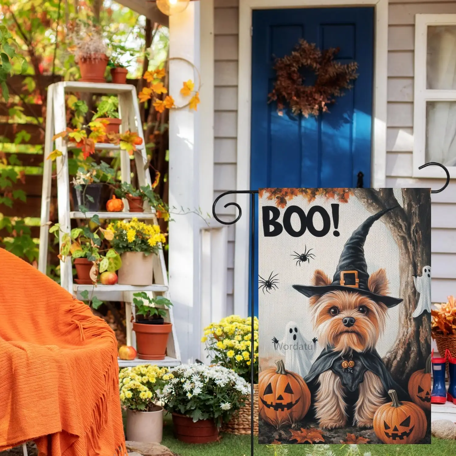 علم حديقة الهالوين بو يوركي 12 × 18 خيش مزدوج الجوانب شبح مخيف ريفي مزرعة ديكور هالوين القرع ساحة أعلام FFI