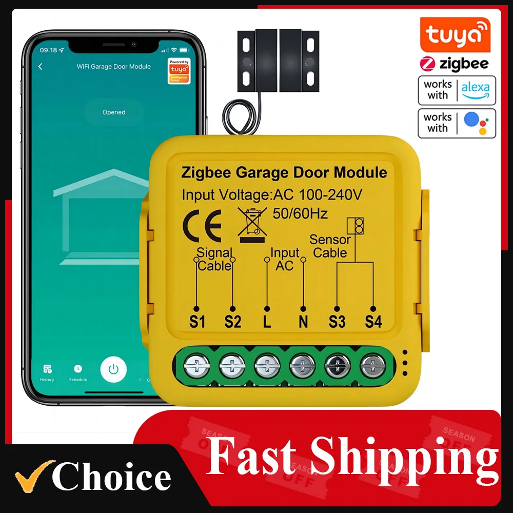 Tuya ZigBee Gate Opener Intelligent Garage Door Controller Module Mobilephone Remote Tuya APP Control with Alexa and  Home