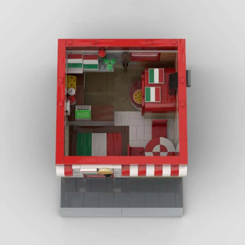 424pcs MOC Smal Pizza Restaurant City Model Building Blocks Room Decor, Home Decor, Home Decoration Display Model Gift For Kids