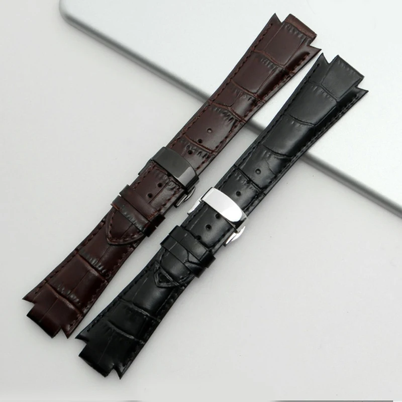 24x14mm Cowhide Leather Strap For Tissot 1853 T60 Series L875/975K Men Women Wristband T60.1513 Convex End Watchband Black Brown