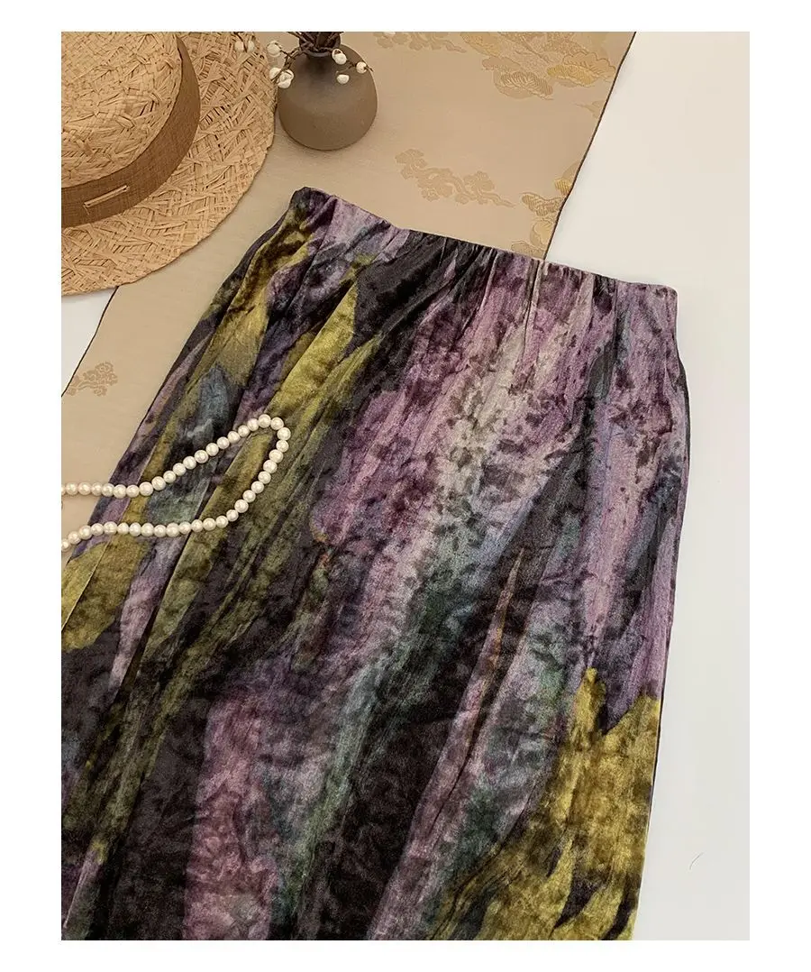 Jesień Nowy Retro Nowy Chiński Styl Lekka Luksusowa Tekstura Moda Rozmazana Spódnica Damska Wysoka Talia Wszechstronna Długa Spódnica A-Line
