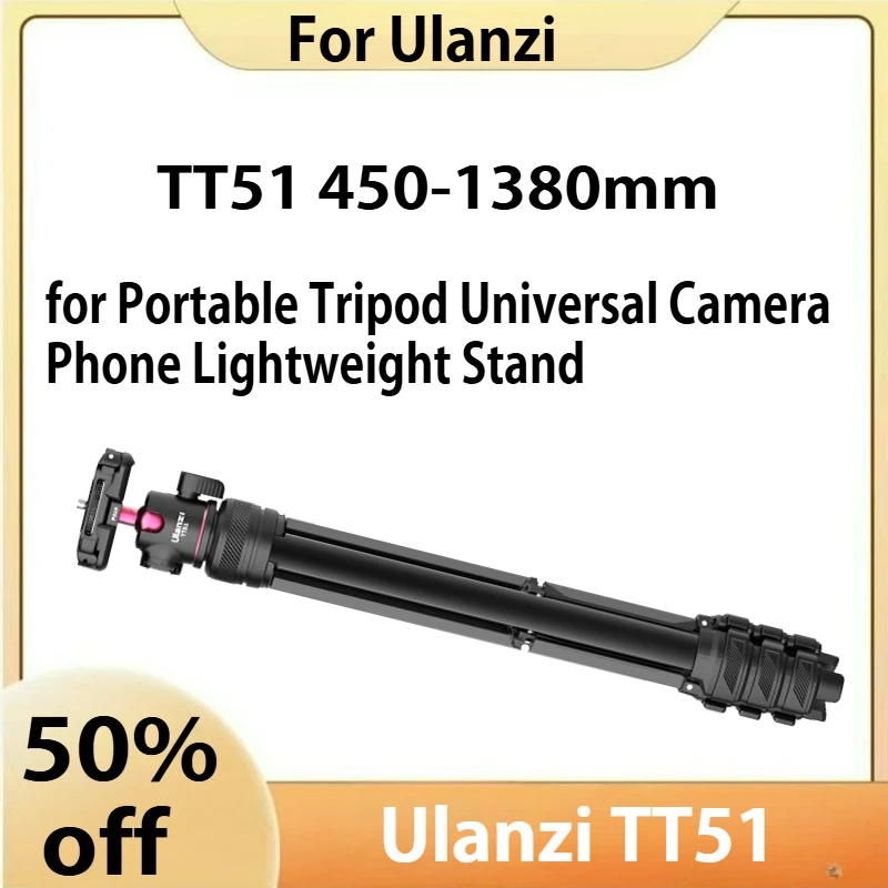 

Ulanzi TT51 Portable Tripod Universal Camera Phone Lightweight Stand 450-1380mm Tripod with Floding Phone Clip