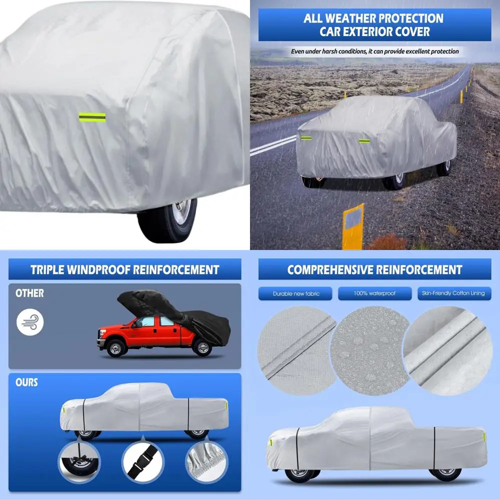 

All-Weather 6-Layer Waterproof Truck Cover for Ford F150, Chevy Silverado, GMC Sierra, Ram 1500, Tundra (Up to 250) - Silver