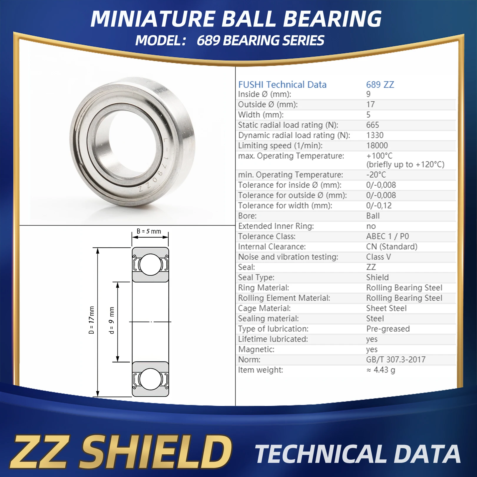FUSHI 689 ZZ Bearing 9x17x5 mm 10Pcs 689ZZ RS 2RS 689Open Handpiece Bearings For Video Card High Speed For Motor