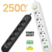 2500W Power Strip with USB QC Fast Charge EU Plug Extension Cord 2M 4AC Outlets 3USB Ports Surge Protector for Home Office