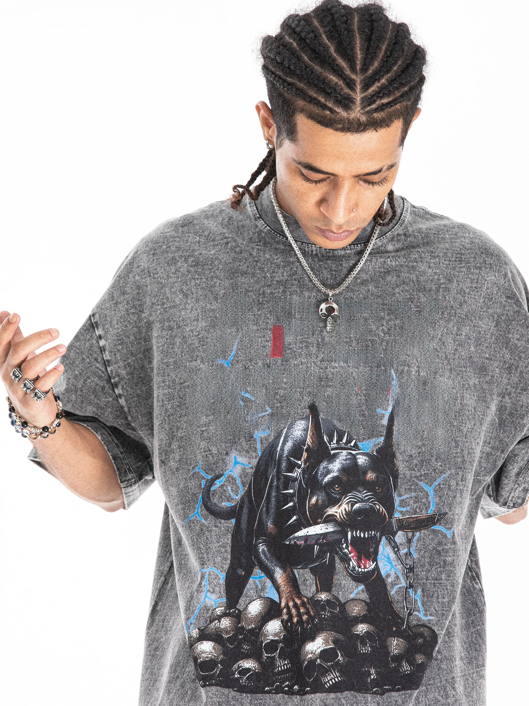 Onesevenine Vintage Washed American Street Style Men's Short Sleeve T-Shirt Loose Fit Summer Fashion Half Sleeve Printed Tee