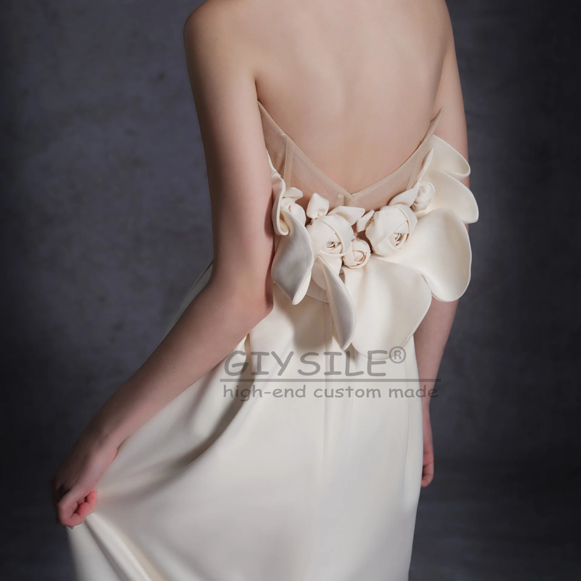 GIYSILE فساتين زفاف بيضاء فرنسية خفيفة مخصصة فاخرة 2025 فستان زفاف جديد بحزام من الساتان فساتين رسمية للحفلات المسائية