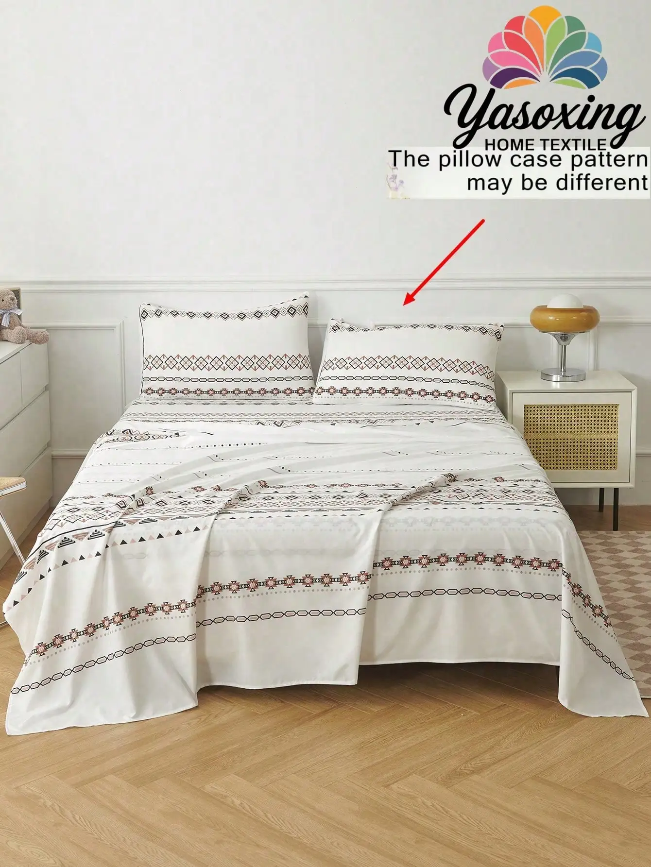 

Комплект постельного белья с геометрическим узором из 4 предметов - Мягкий комплект из микрофибры с простыней на резинке с глубоким карманом