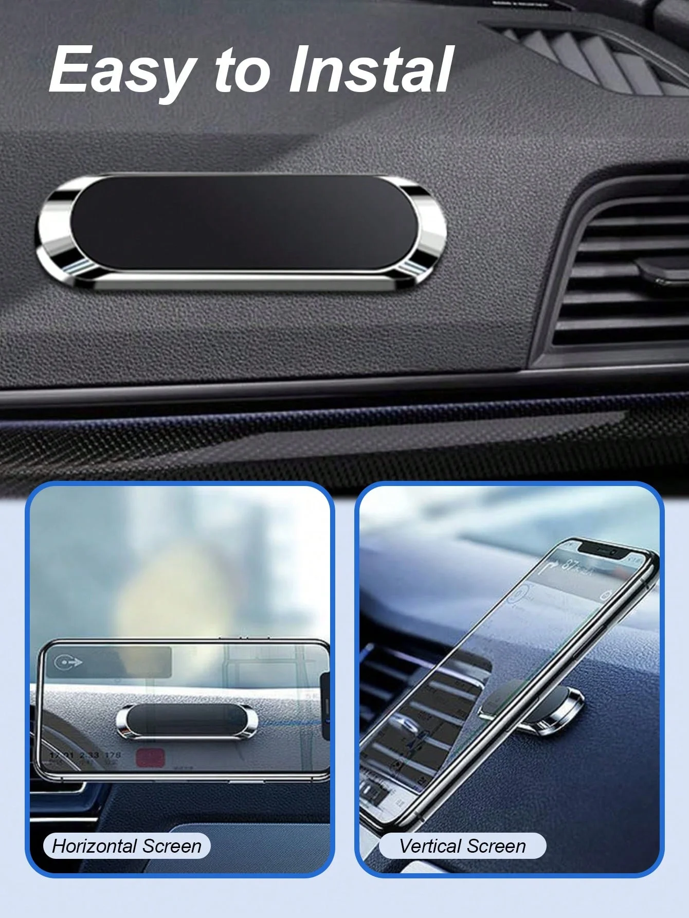 حامل هاتف مغناطيسي للوحة القيادة المعدنية - شريط لاصق مرن وسطح سيليكون ناعم غير قابل للانزلاق، حماية من الخدوش 0.3 مم، Stro