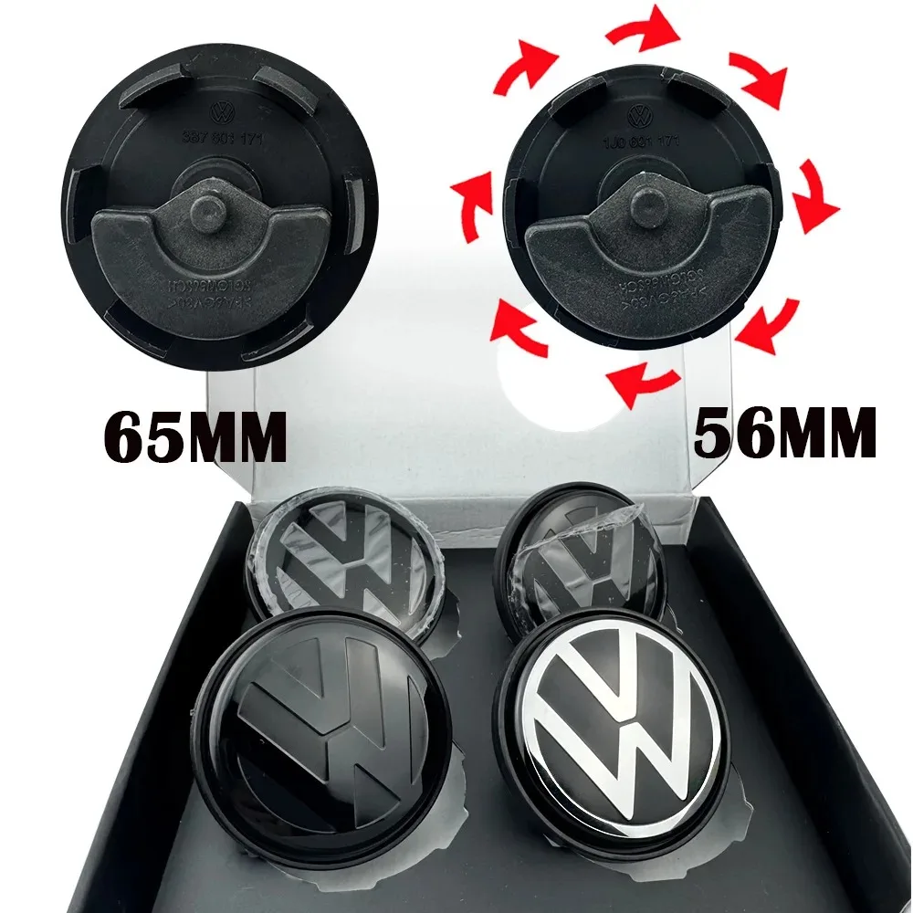 For Volkswagen VW Golf 5 6 7 Passat B6 B7 B8 Tiguan Polo Jetta GTI 3B7601171 4pcs 56mm 65mm Floating Wheel Center Caps Hub Cover view 4