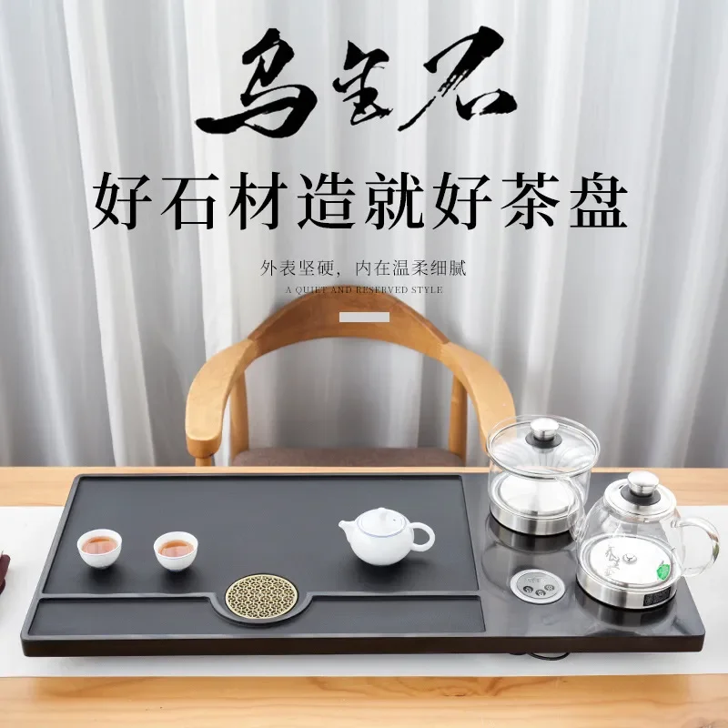 Solid Wood Tea Tray Set with Drainage System for Kung Fu Tea Ceremony Household Dry Brewing Table Small Size Natural Finish