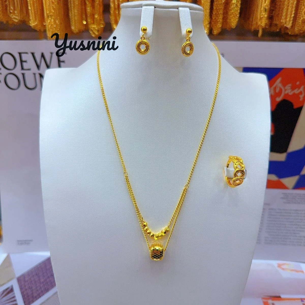 

Fashion Middle East Dubai 24K Gold Plated Custom Necklace Earrings Rings Jewelry Set for Wedding Party Lover DD10892
