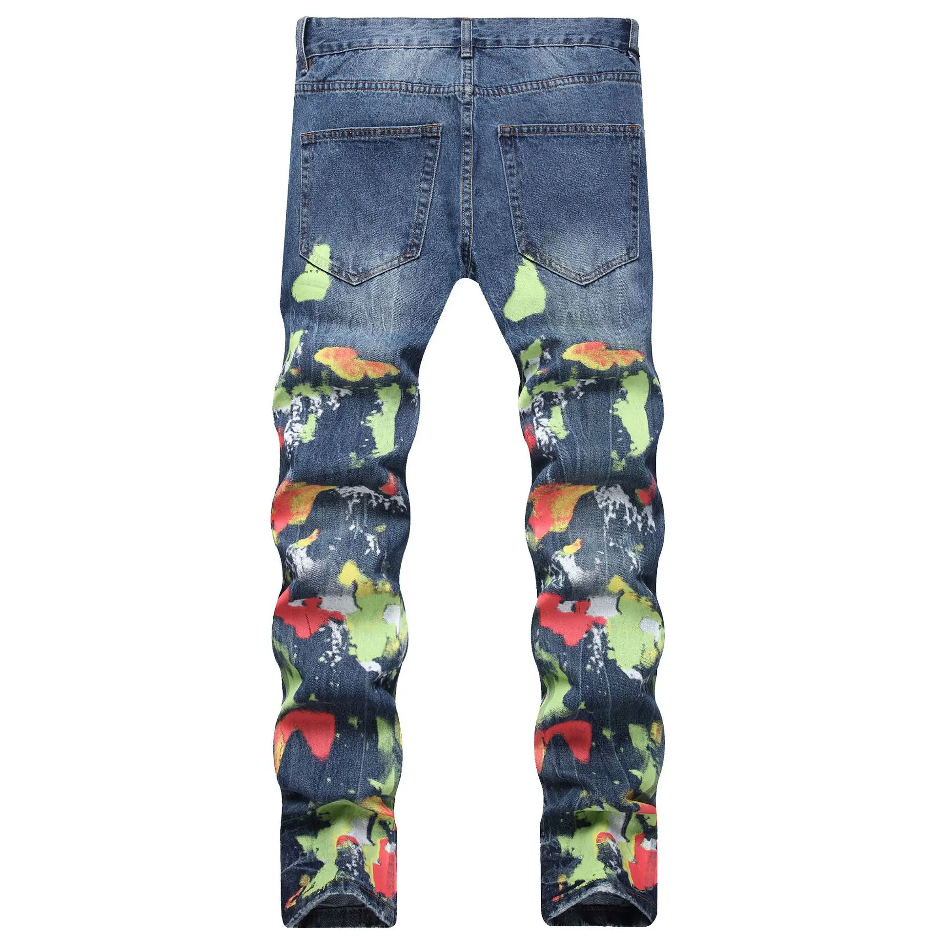 Jeans de style hip-hop de conception italienne pour hommes, pantalons en coton fortement usés et déFlex, petits pantalons à jambe droite, College multicolores numériques