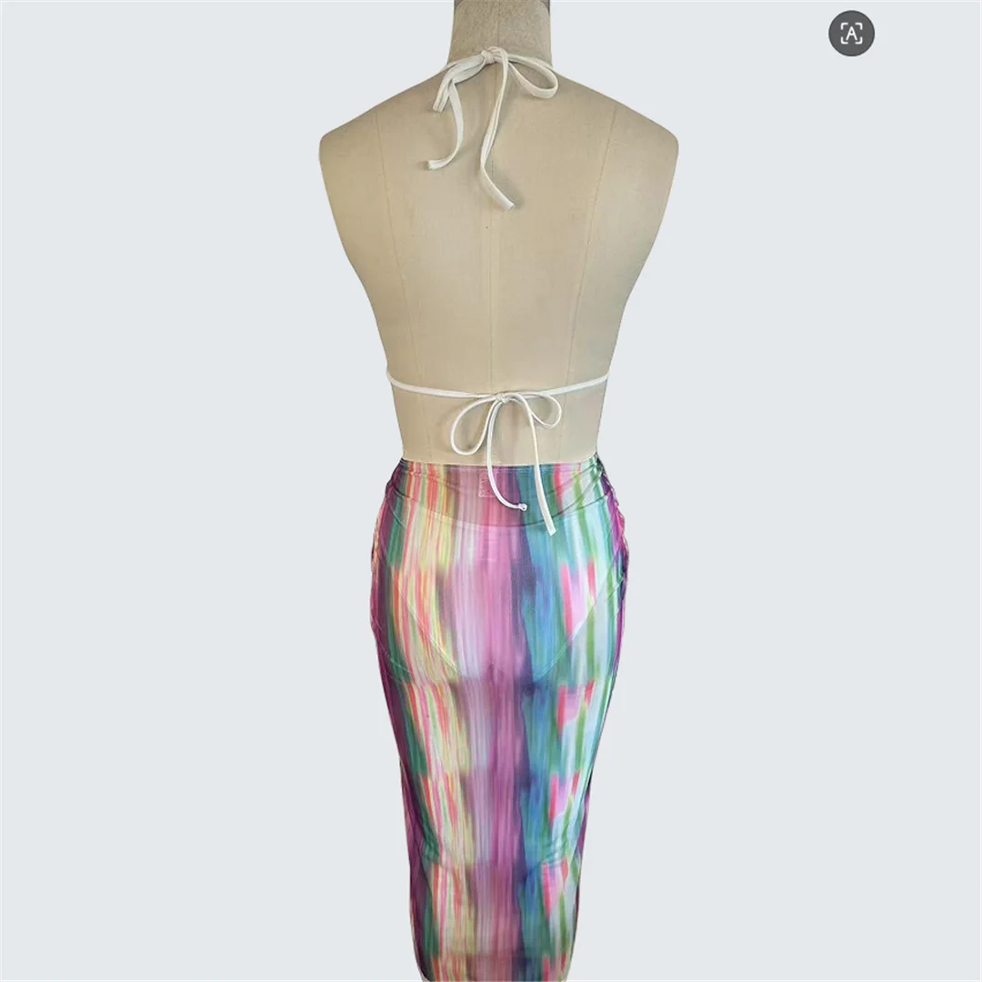S - XXL, mit Rock, bedruckter Neckholder-Bikini, Damen-Badeanzug, dreiteiliges Bikini-Set, Damen-Badebekleidung, Badeanzug, Schwimmbekleidung V7536 – Detail 9