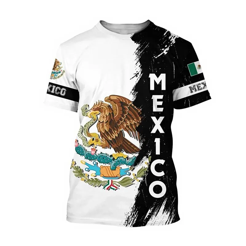 Mexico T-Shirts Mexican Flag Emblem 3D Print Streetwear Men Women Fashion Oversized Short Sleeve T Shirt Kids Tees Tops Clothing