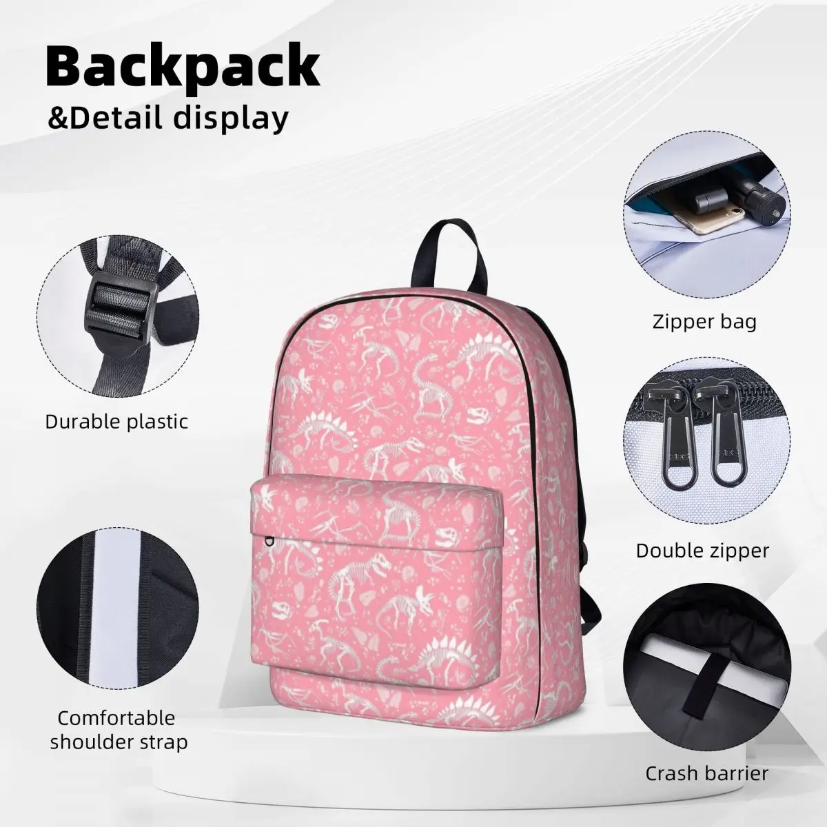 Excavated Dinosaur Fossils In Candy Pink Backpacks Student Book bag Shoulder Bag Laptop Rucksack Travel Rucksack School Bag