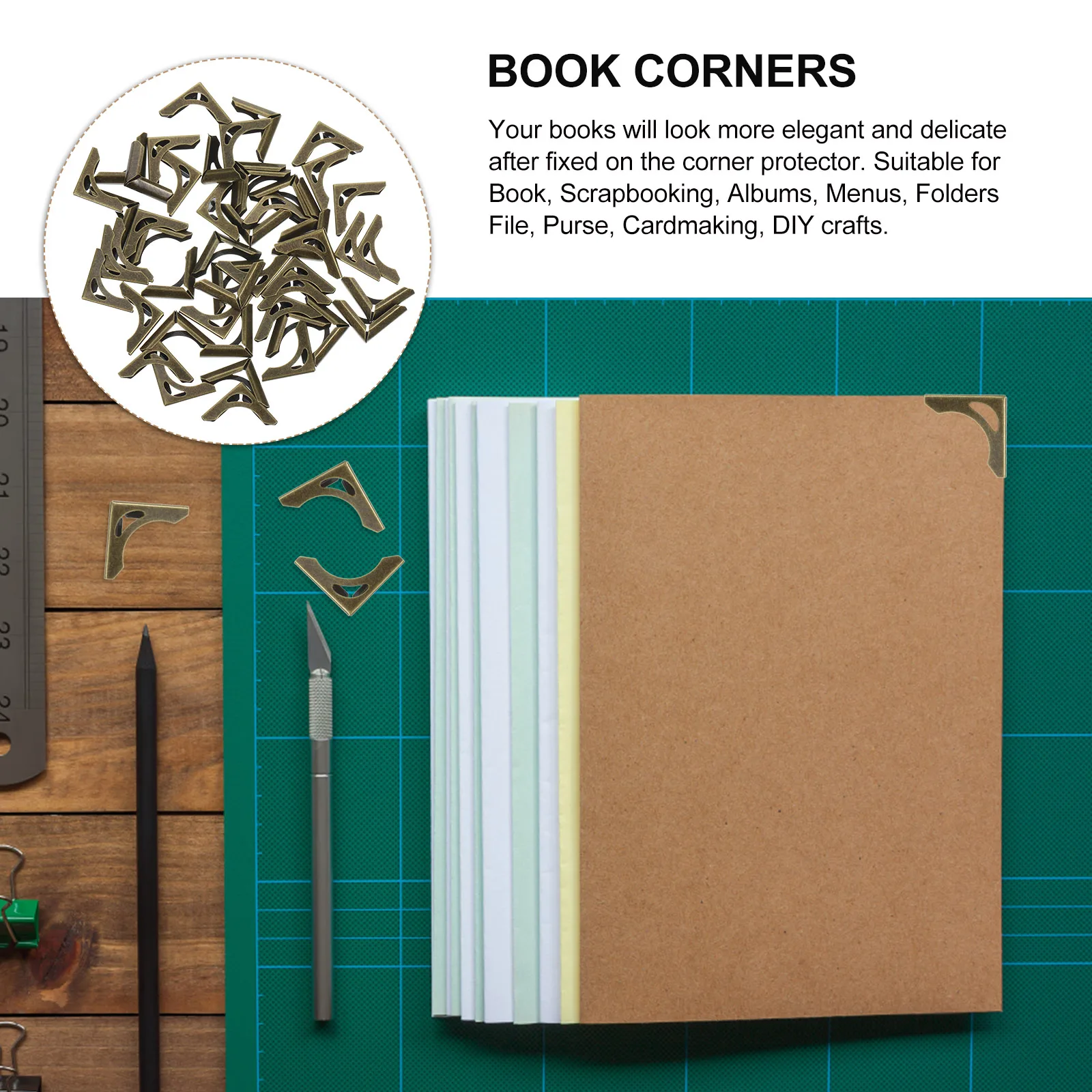 

50 Pcs Metal Book Corners Corner Protectors for Albums Scrapbooking Photo Books Decorative Edge Covers Retro Style