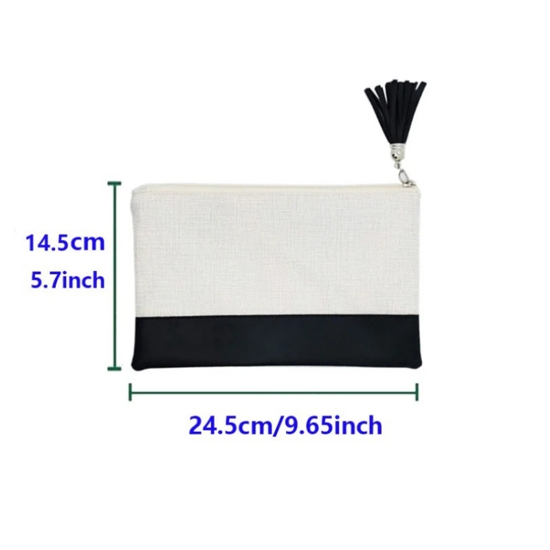 Thermal Sublimation Blank Linen Storage Bag With Zipper Heat Transfer Coin Bag Small Cosmetic Bag With Fringe