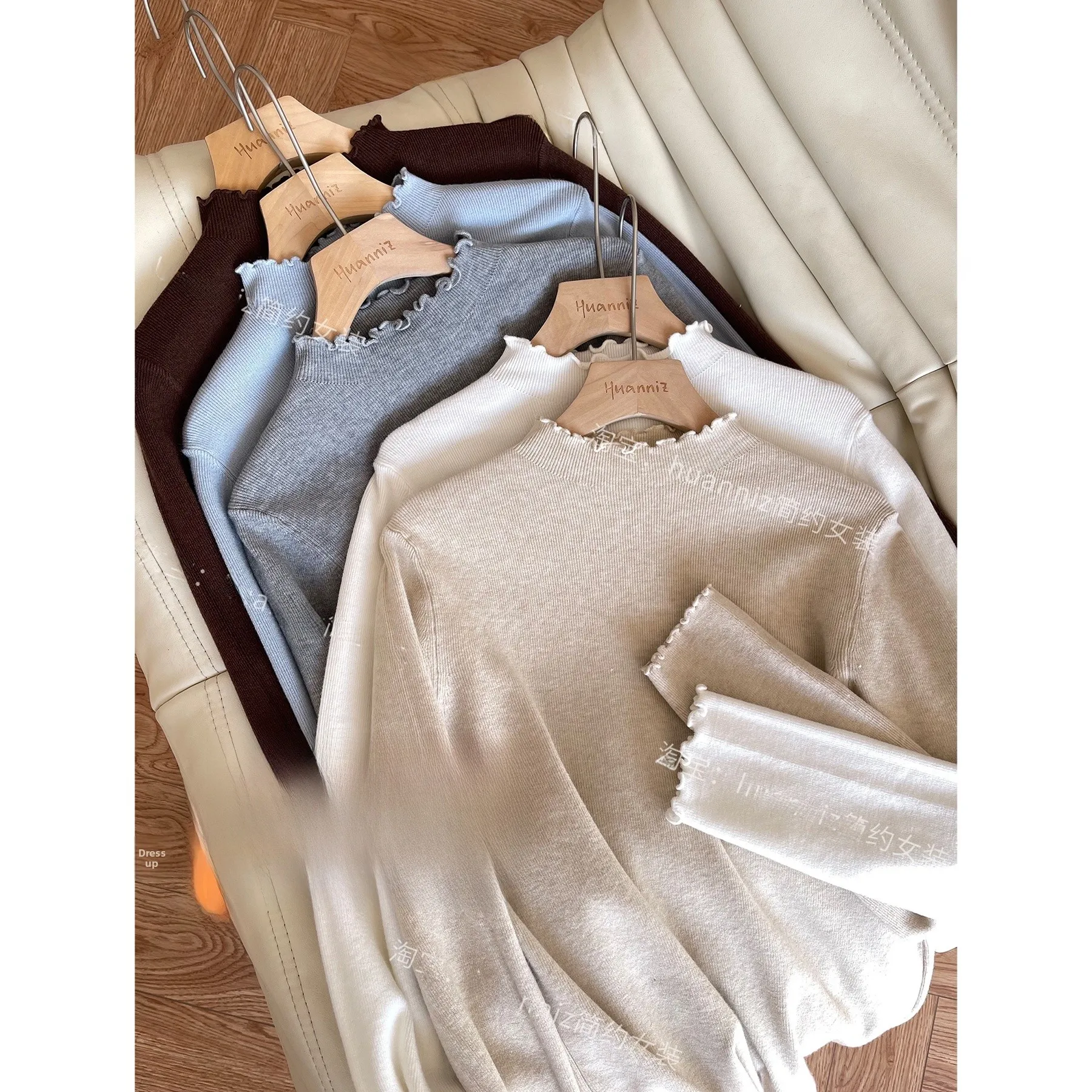 

Chic Winter Knitted Slim Fit f High Collar Sweater Elastic Base Layer irt Korean Sle Commute Thi Long Sve Crew Ne