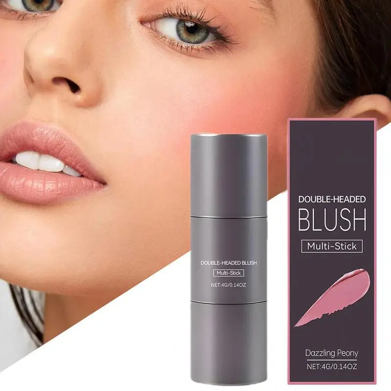 Bastão de blush creme para meninas, aparência natural, cabeça dupla, vermelho cremoso, contorno facial, creme