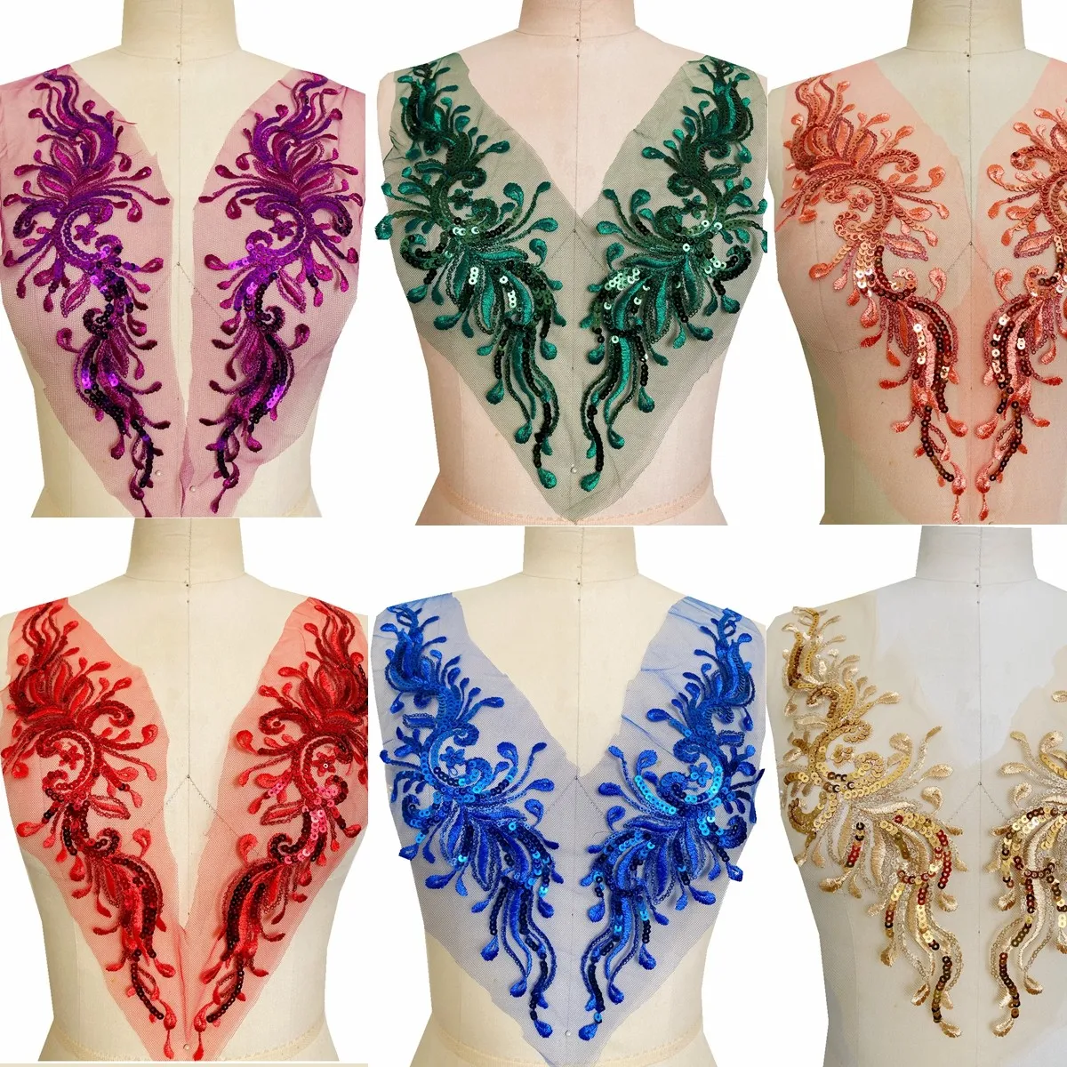 

14 цветов, сделай сам, пара вышитых кружева с блестками, ткань, вечернее платье, одежда с v-образным вырезом, декоративные аксессуары