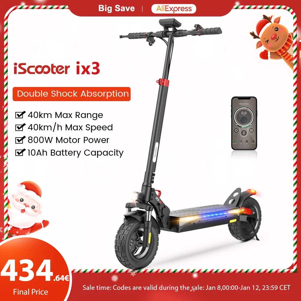 iScooter iX3 Electric Scooter 800W 10Ah Powerful Electric Kick Scooter Anti-skid Off Road Pneumatic Tire 40km Range  eScooter