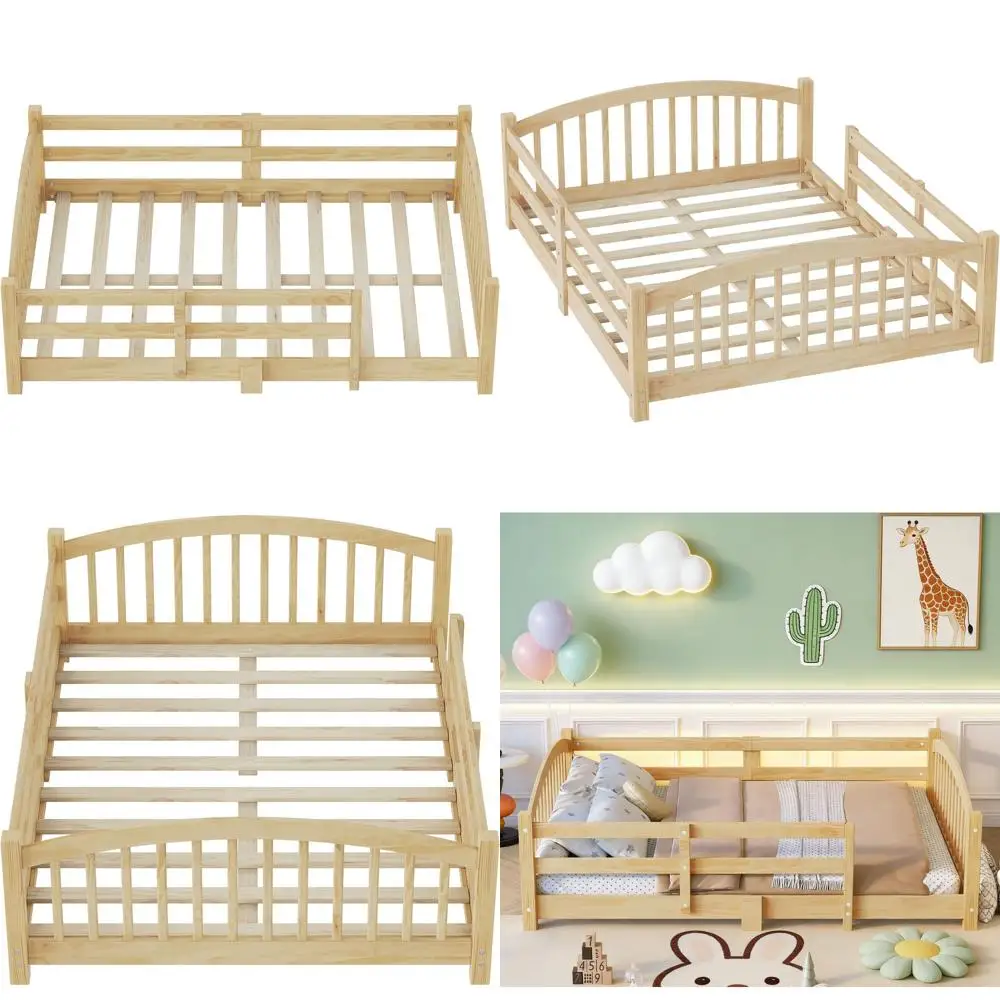 

Full-Size Loft Bed for Kids, Wooden Loft Beds with Stairs, Natural with Slatted Design