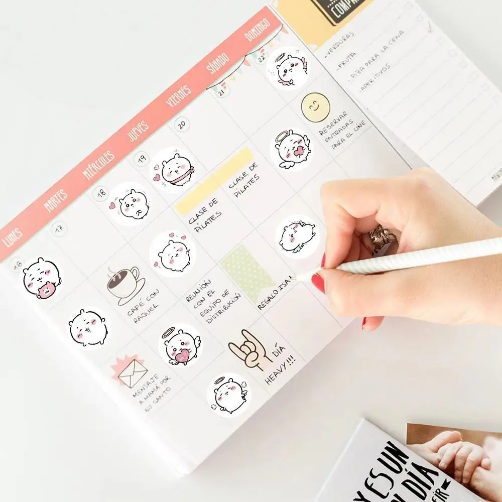 jiyi Stickers Roll 500 Pcs Kawaii Emoji Angel Heart Hachiware Usagi Round Label DIY Journal Notebook Decor Stationery Gift view 3