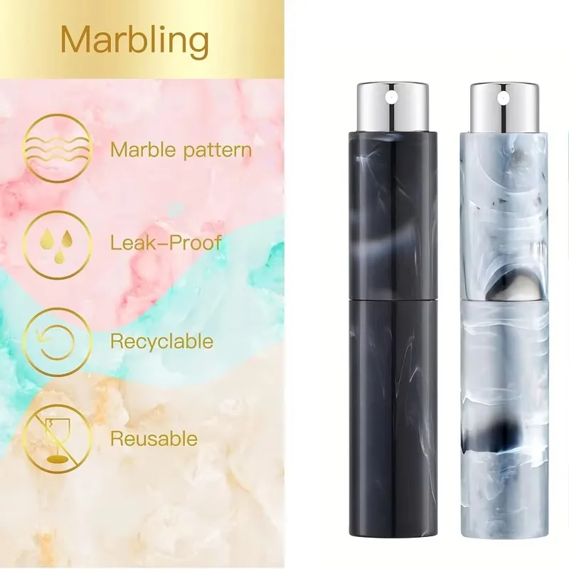 Picture 5: Marble Pattern Rotating 10ml Perfume Spray Bottle Set, Refillable Mini Travel-Sized Empty Cologne Sprayer, Portable Spray Bottle for Men and Women