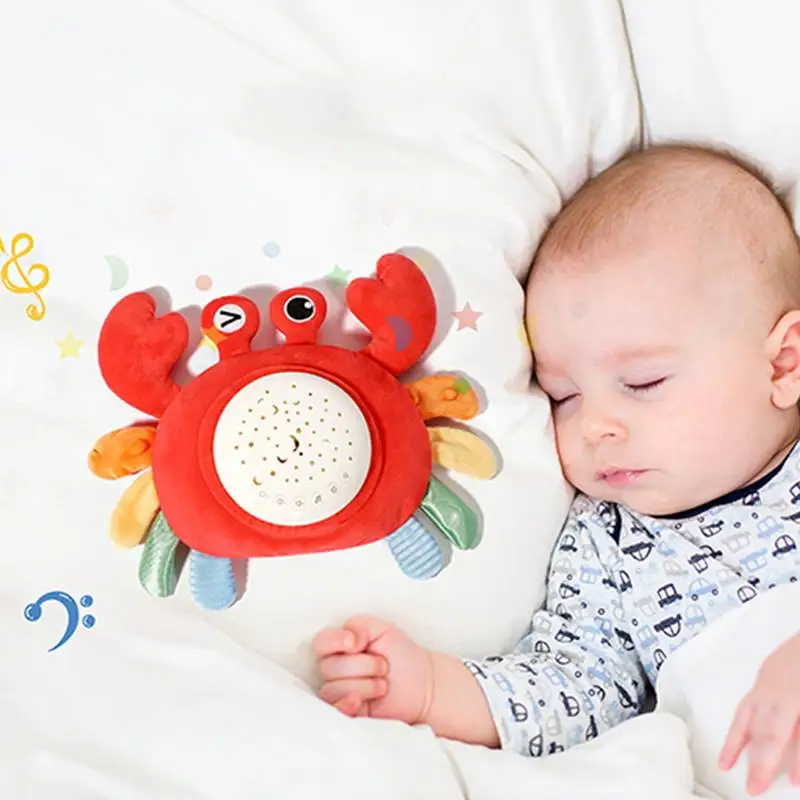 Plush Crab With Projector Starry Projection Soft Music Plush Crabs Toys Soothing Toys Lanyard Equipped Volume Adjustable