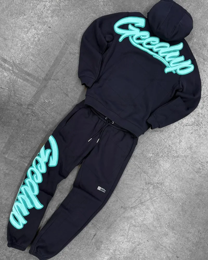 

Y2K Harajuku ретро буквы модный черный мужской костюм оверсайз 2025 американский уличный хип-хоп панк гот модные свободные брюки с завязками