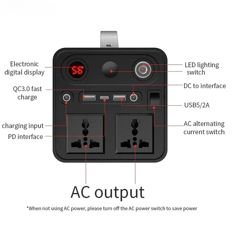 For Outdoor Camping Portable Spare Battery Powerbank 300W Power Supply Station Solar Generator 90000mAh 110V 220V LED Lighting