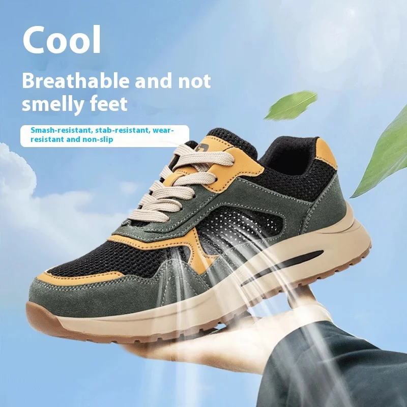 남성용 여름철 안전화, 스틸토캡, 충격방지, 펑크방지, 통기성 좋은 경량 작업화