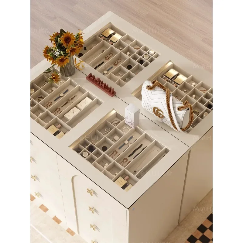 Dopamine jewelry cabinet, island and platform integrated landing, household French cloakroom glass cabinet, vertical cabinet, co