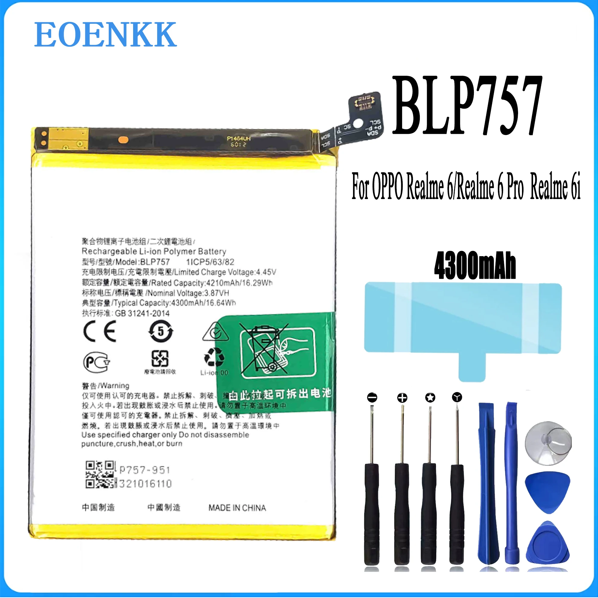 

BLP757 Battery for Oppo Realme 6 / RMX2001 6S / Realme6Pro / Reno 6i Repair Part Original Capacity Mobile Phone Batteries