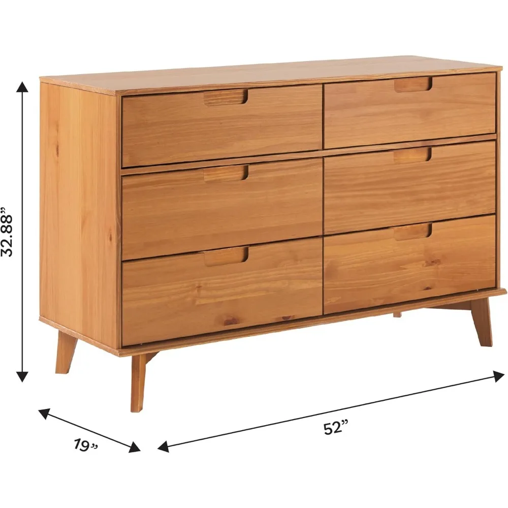 Brynn Moderne Kommode aus massivem Holz mit Rillengriff und 6 Schubladen, 52 Zoll, Karamell