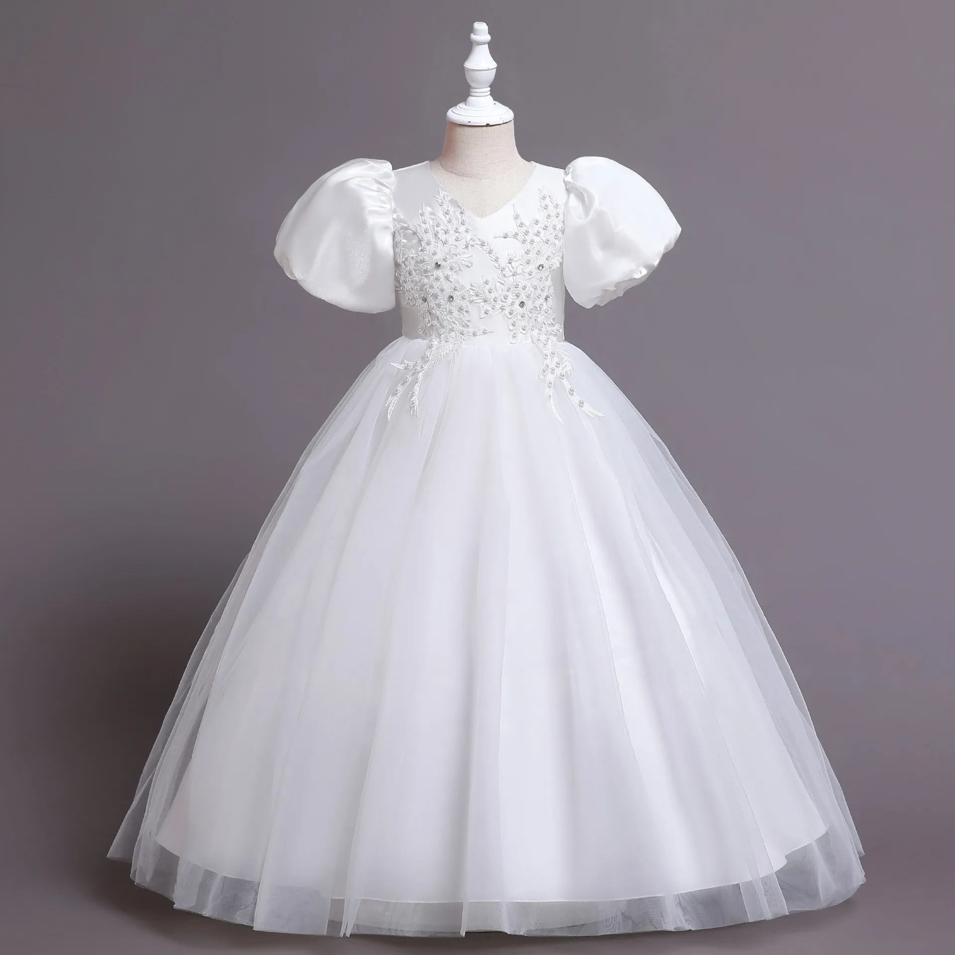 Summer Dress For Girls 10 To 12 Years Birthday Party Elegant White Bridesmaid Princess Kids Catwalk Clothes Sets For Baby Gift